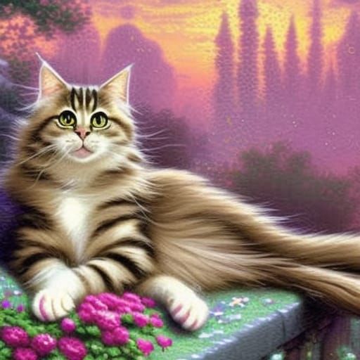 Ethereal Fantasy Cat with Purple Eyes