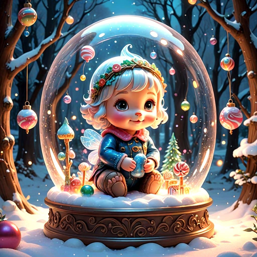 Glowing Glass Christmas Fairy Plays with Adorable Puppy in W...