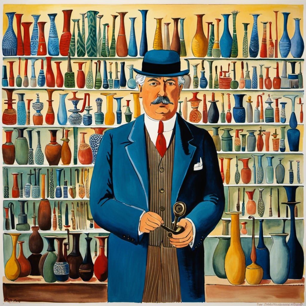 Surreal Pipe Seller in Watercolor Art Brut Style