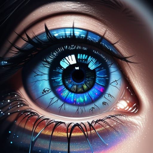 Surreal Eyes Weeping Tears with Falling Key