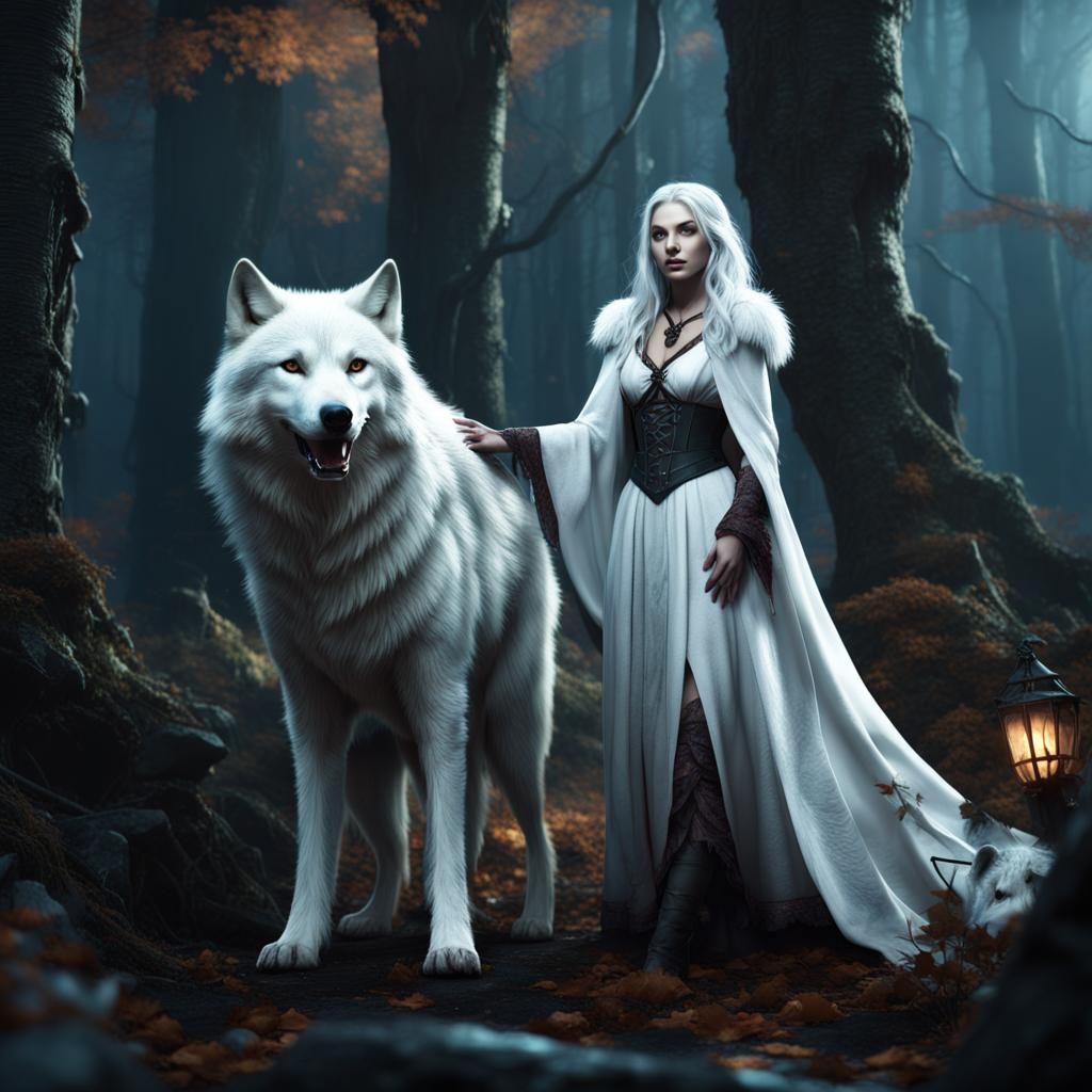White Wolf Witch in Haunted Forest Concept Art