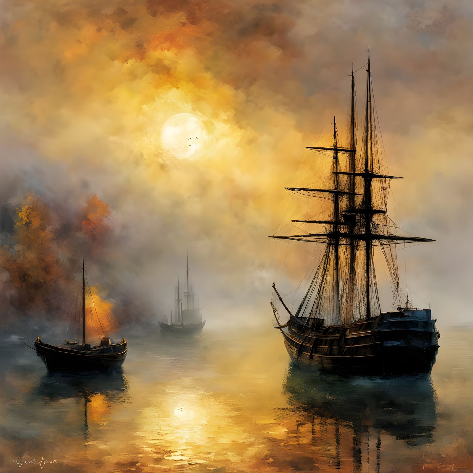 Autumn Harbor Scene in Painterly Style