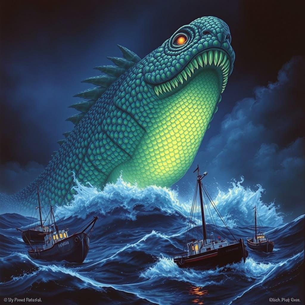 Bioluminescent Sea Monster Rises: Surreal Biomechanical Horr...