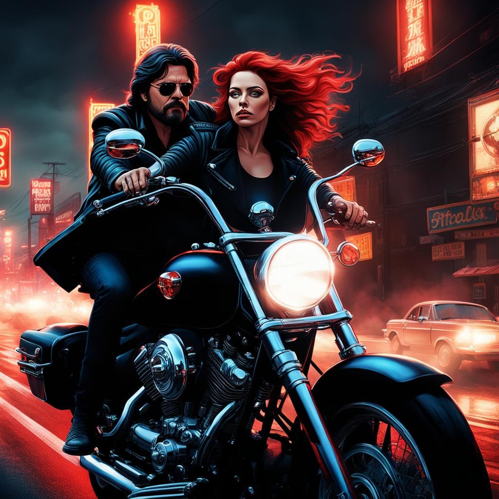 Night Motorcycle Ride: Cinematic Digital Matte Painting