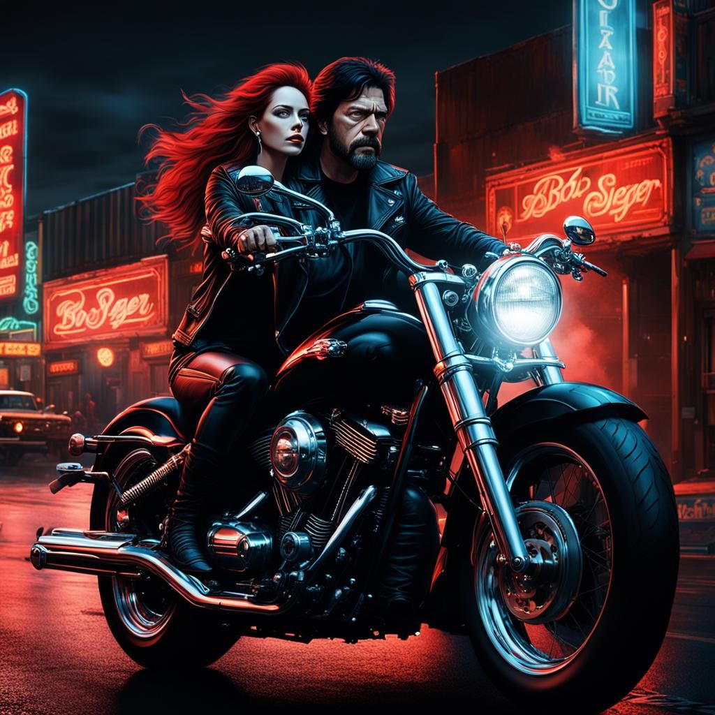 Night Motorcycle Ride: Cinematic Digital Matte Painting