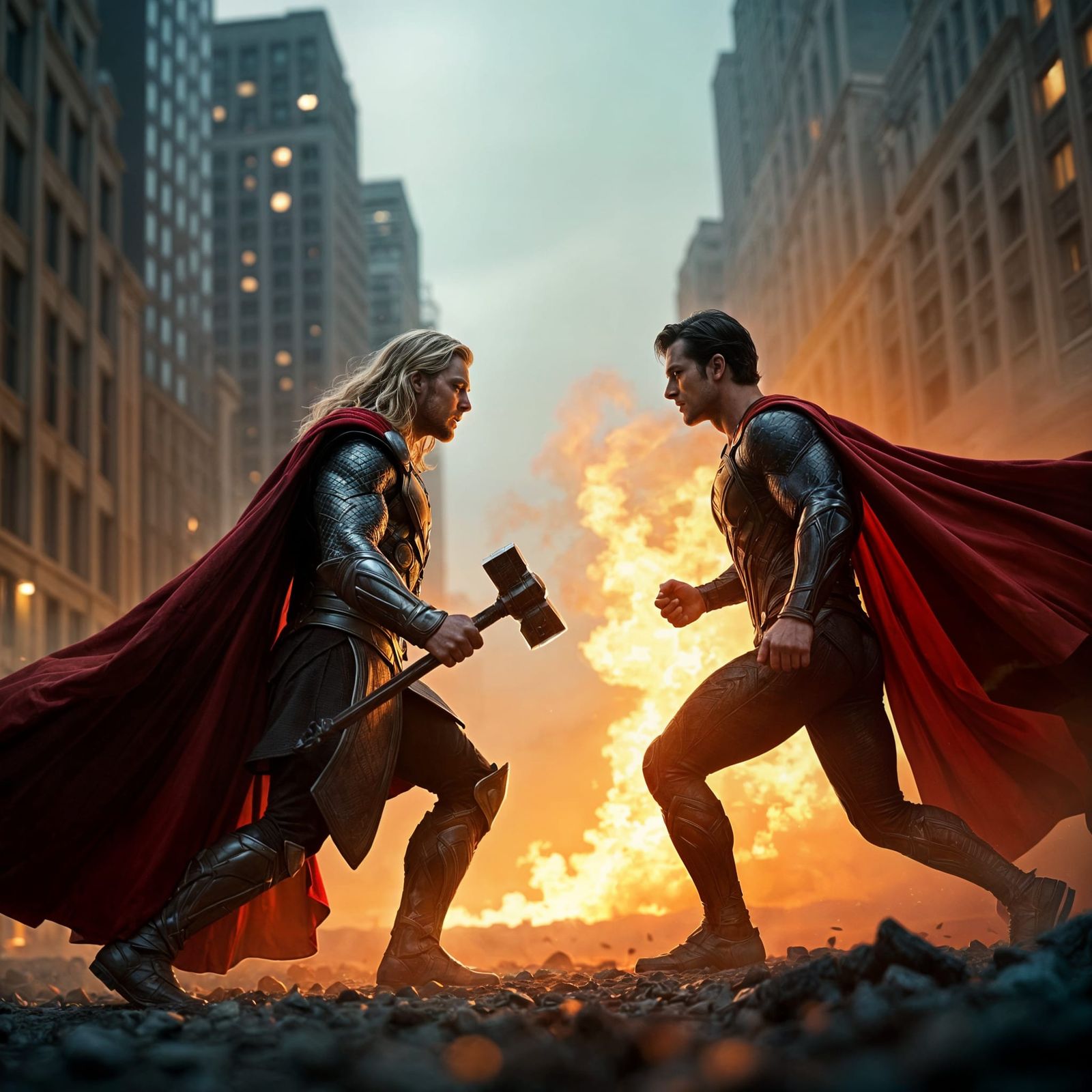 Thor vs Superman Epic Cinematic Battle at Dusk