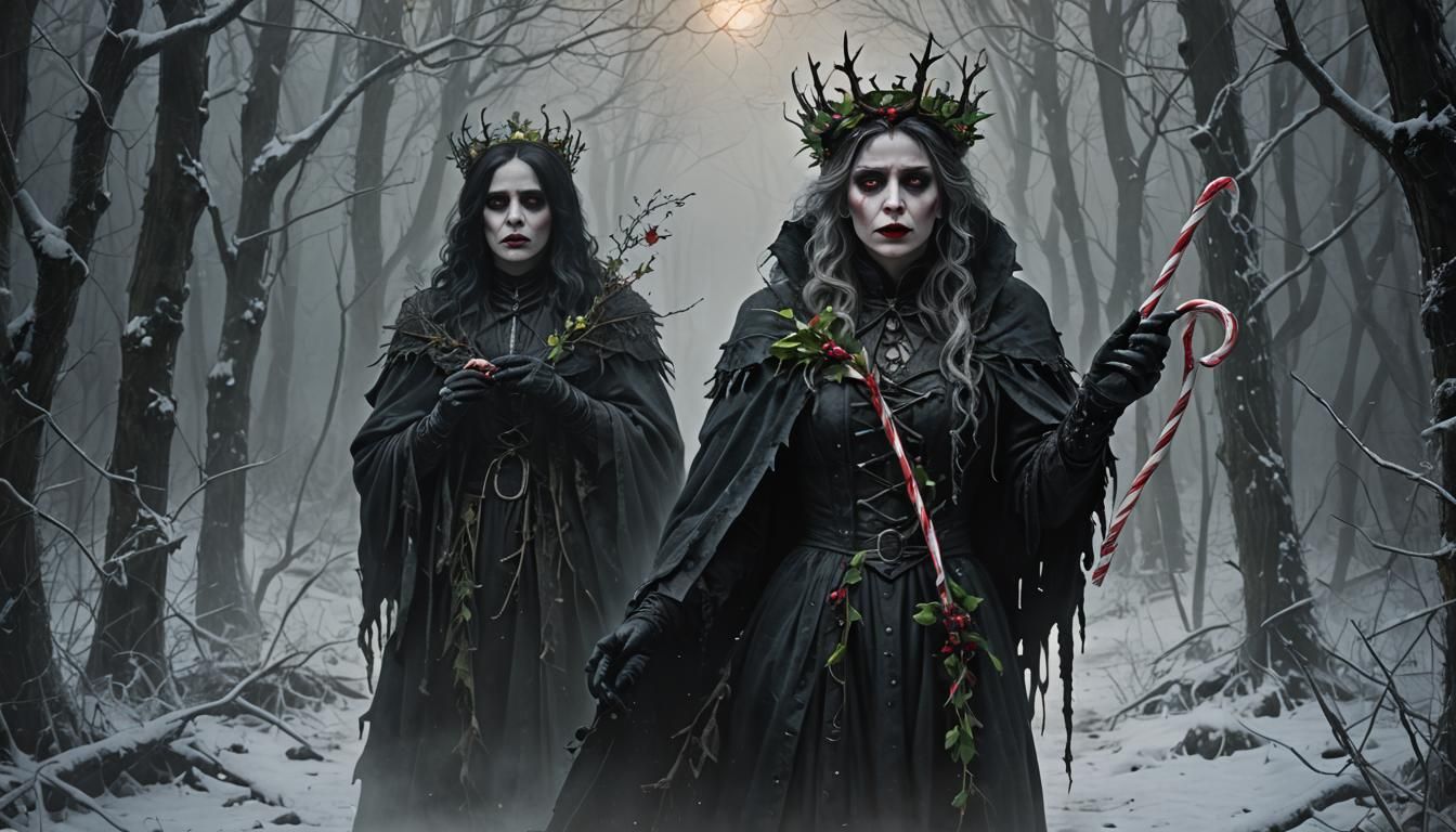 Eerie Victorian Woman with Glowing Candy Cane