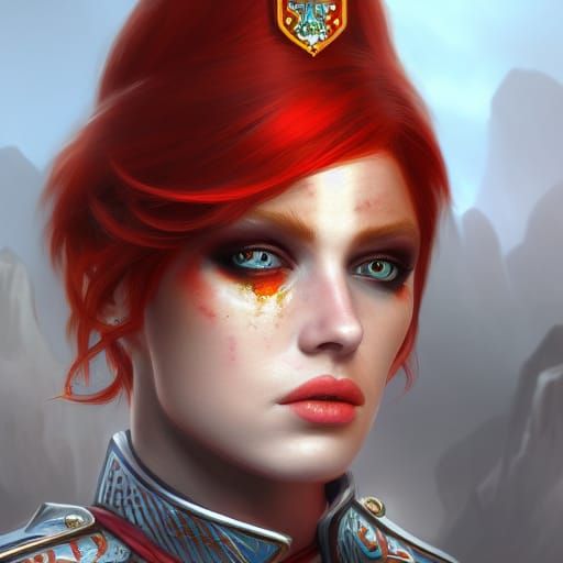 Redhead Royal Guard Portrait in Detailed Fantasy Art