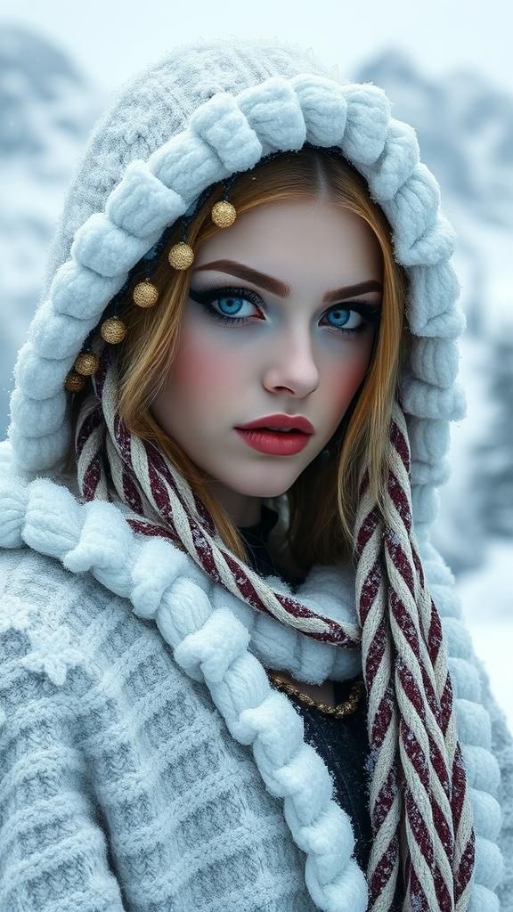 Gothic Vampire Ghost in Snowy Mountain Landscape