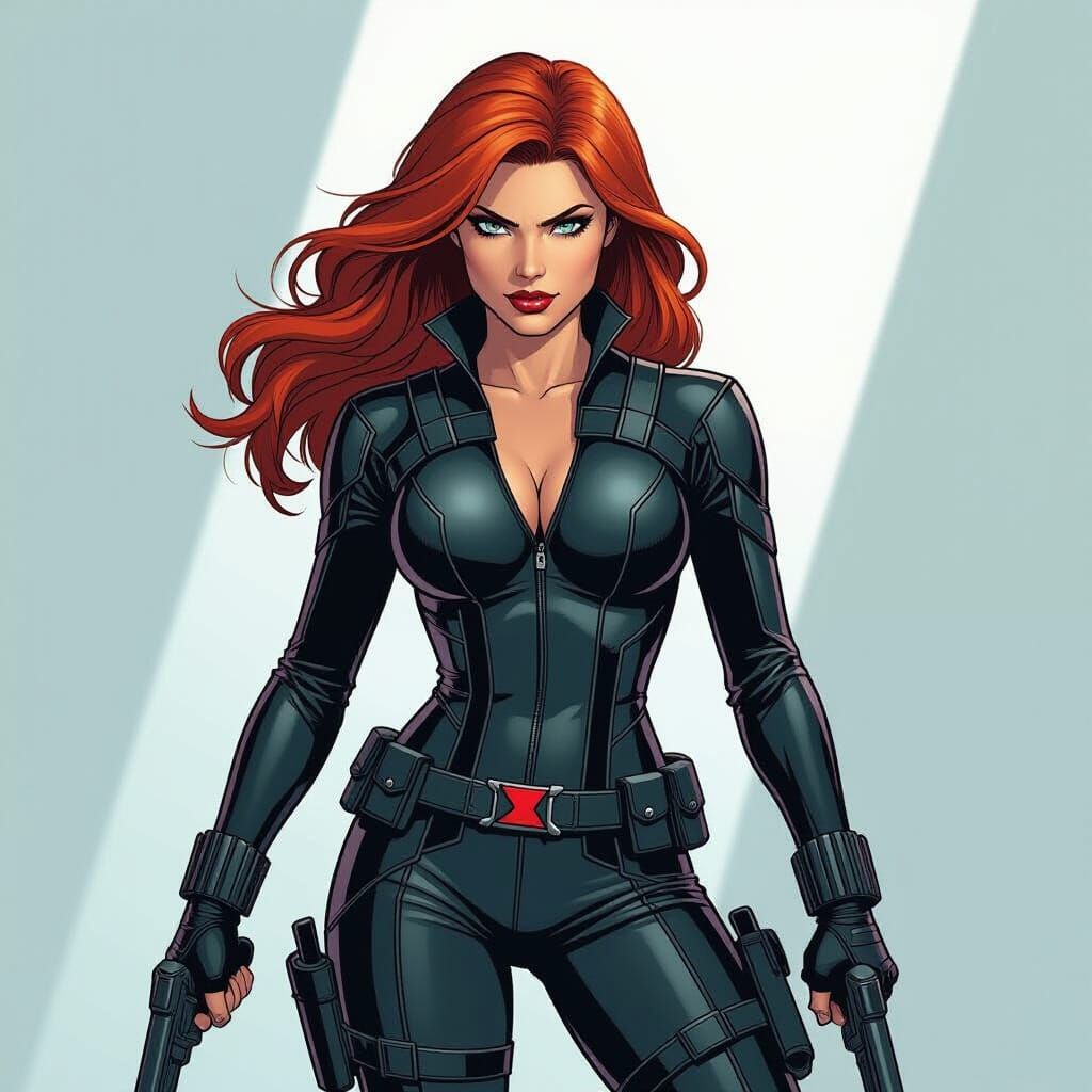 Black Widow Posed Heroically in Comic Book Style