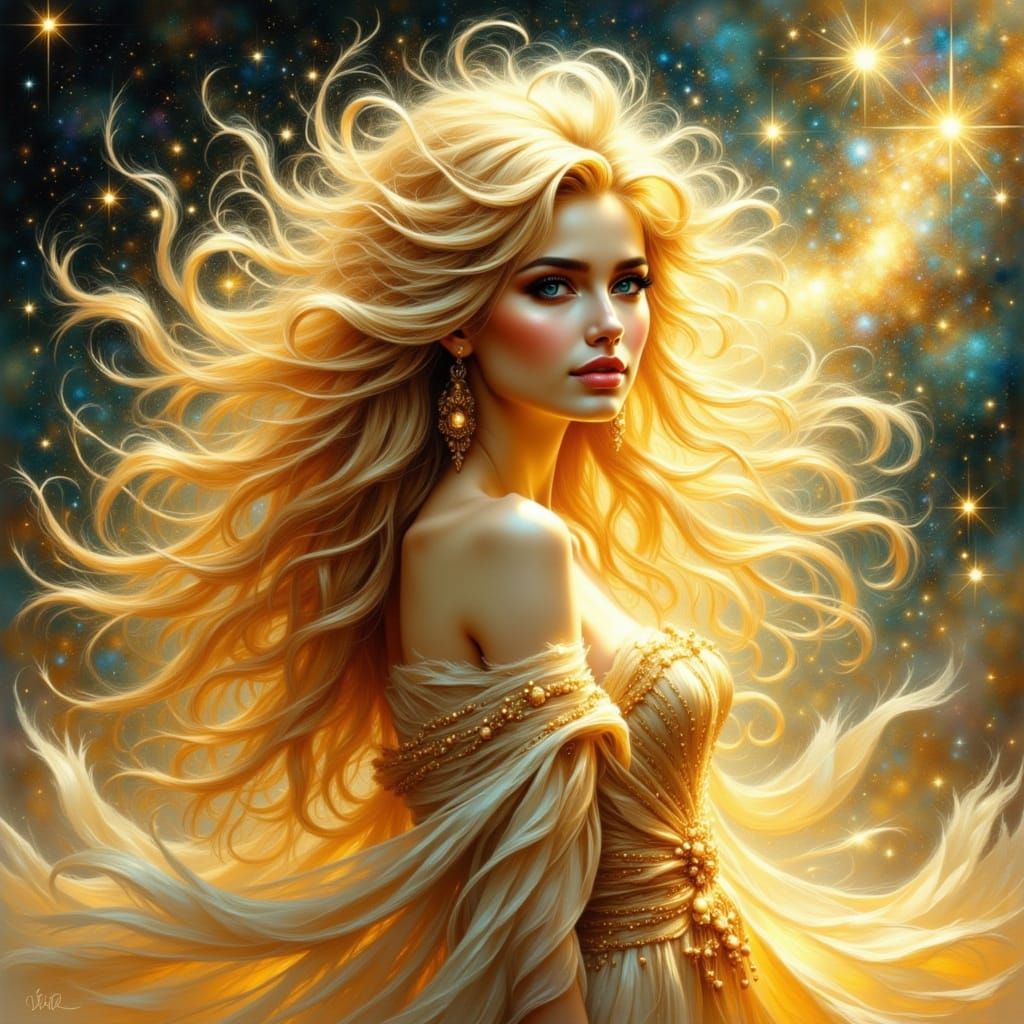 Ethereal Blonde Goddess in Art Nouveau Style