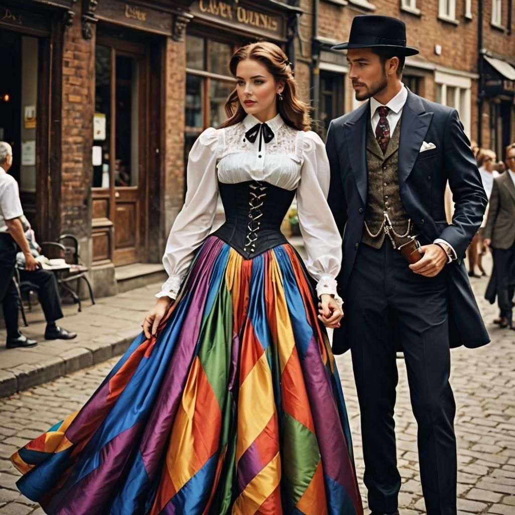 Colorful Woman and Man in Formal Attire