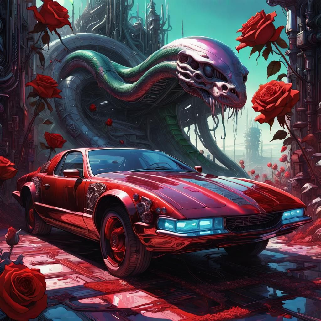 Magic red cars in a futuristic world 1