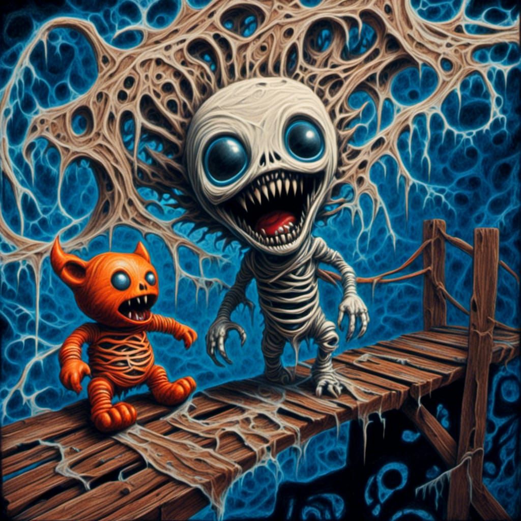 Chibi Xenomorph Alien Screaming in Psychedelic Fractal Void