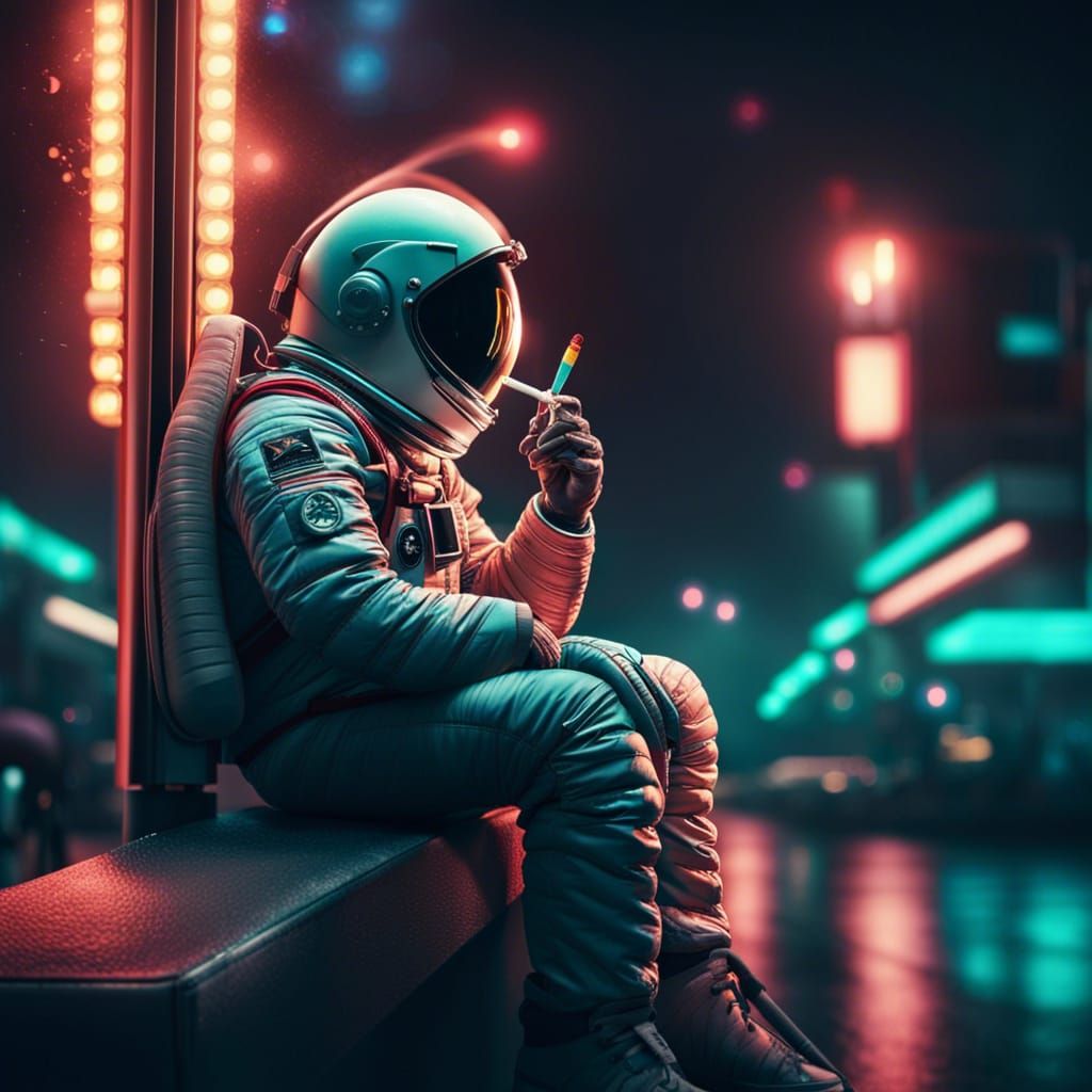 Astronaut Smoking at Night: Epic Cinematic Scene