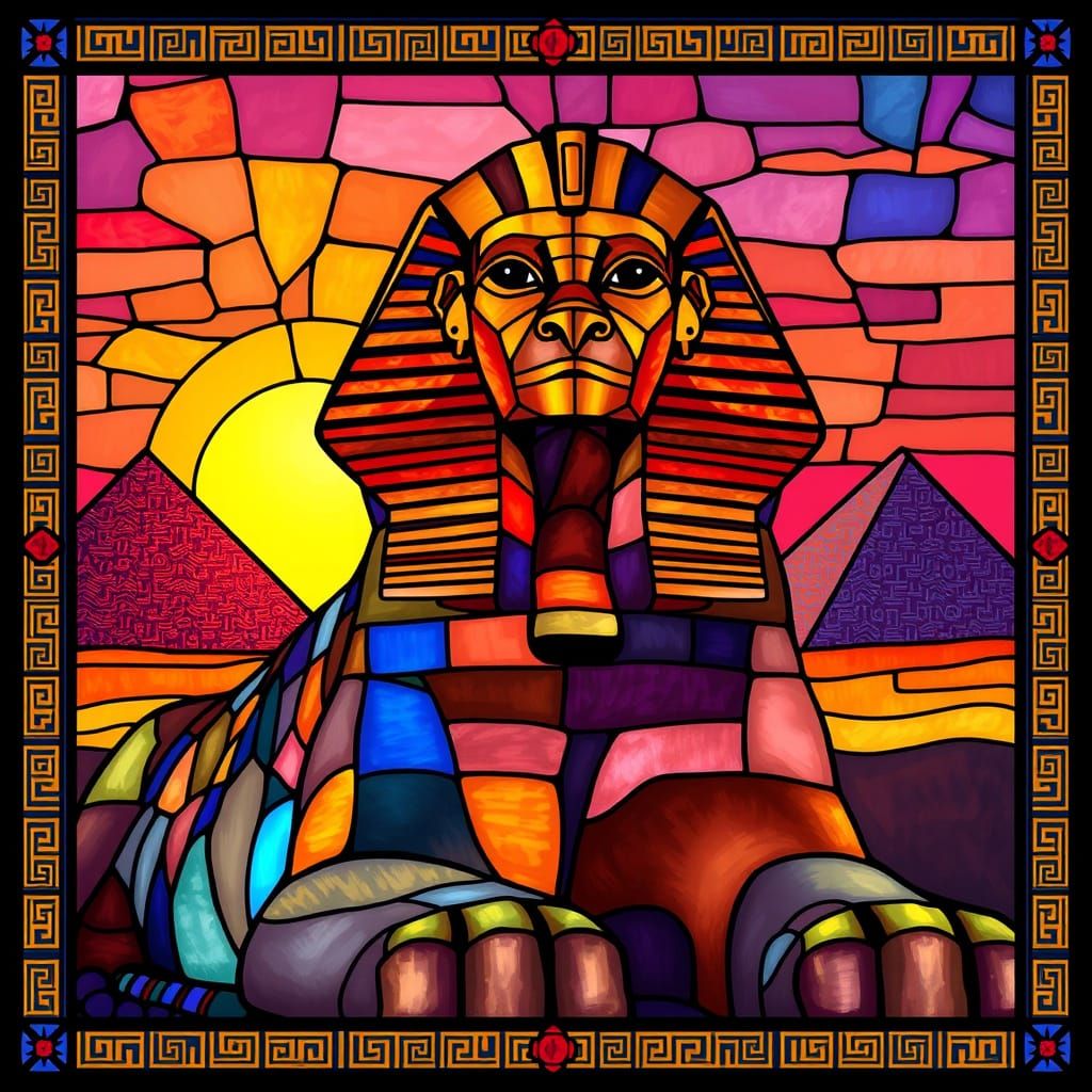 Stained Glass Sphinx at Sunrise