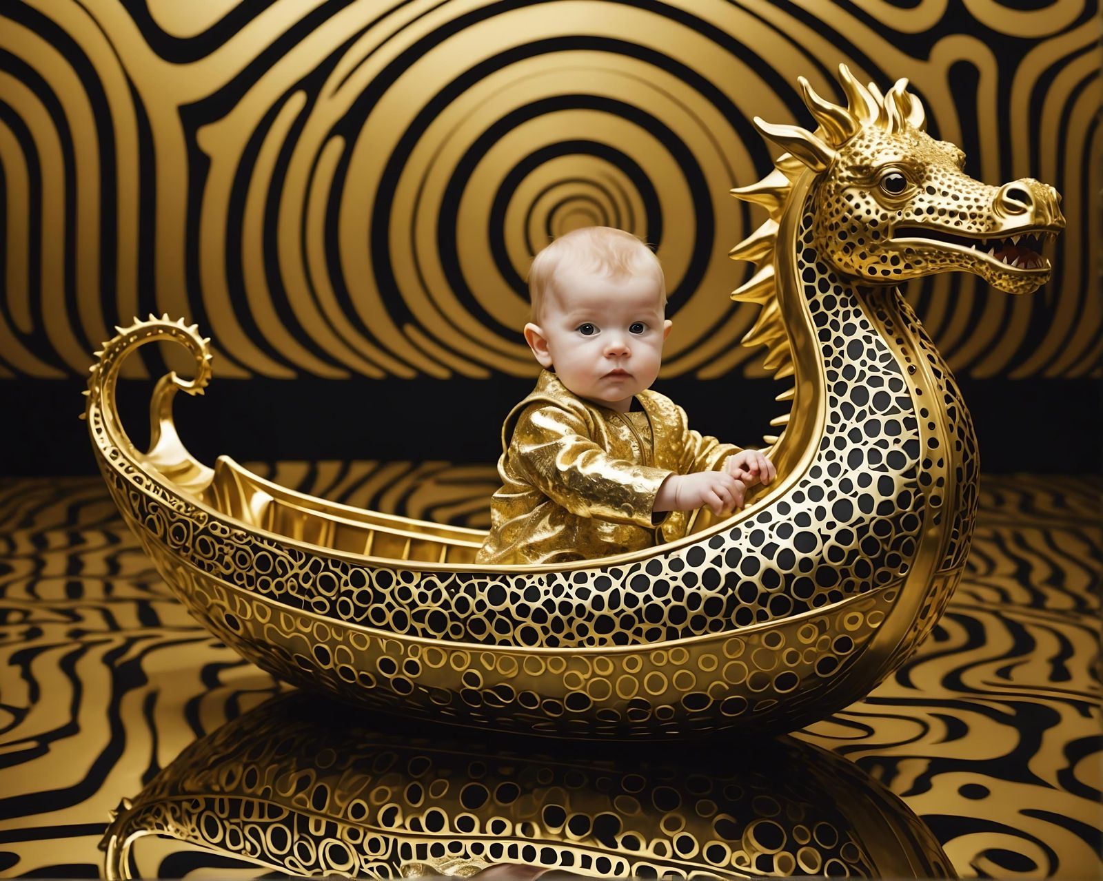 Slavic Baby on Gold Zebra Dragon Boat