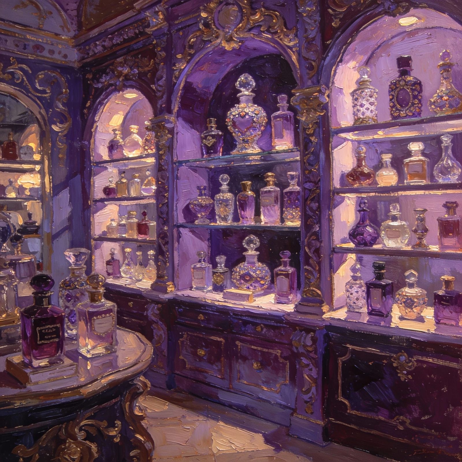 Ornate Baroque Perfume Shop in Mauve and Violet