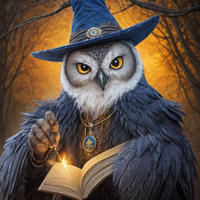 Anthro Owl Wizard Casting Spell in Ultra Detail