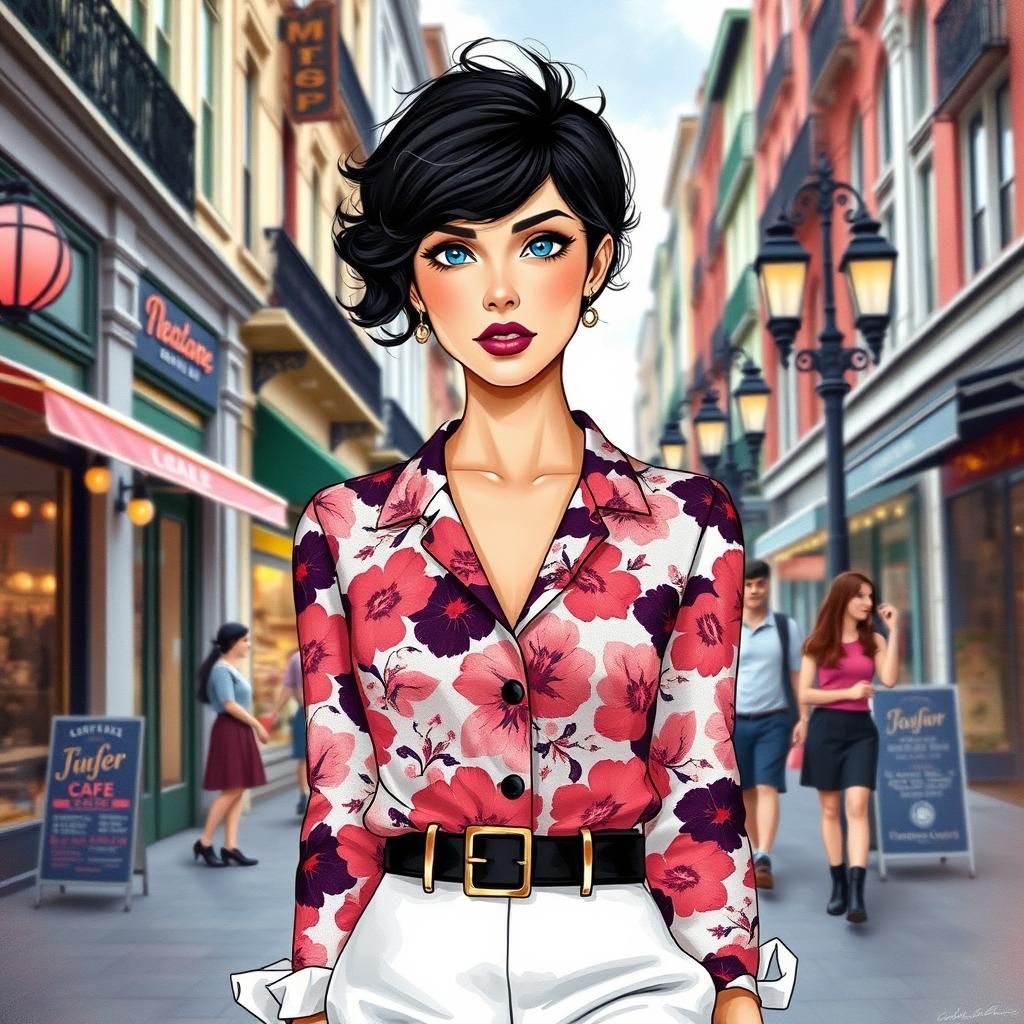 Elegant Woman in Floral Outfit, Fashion Illustration