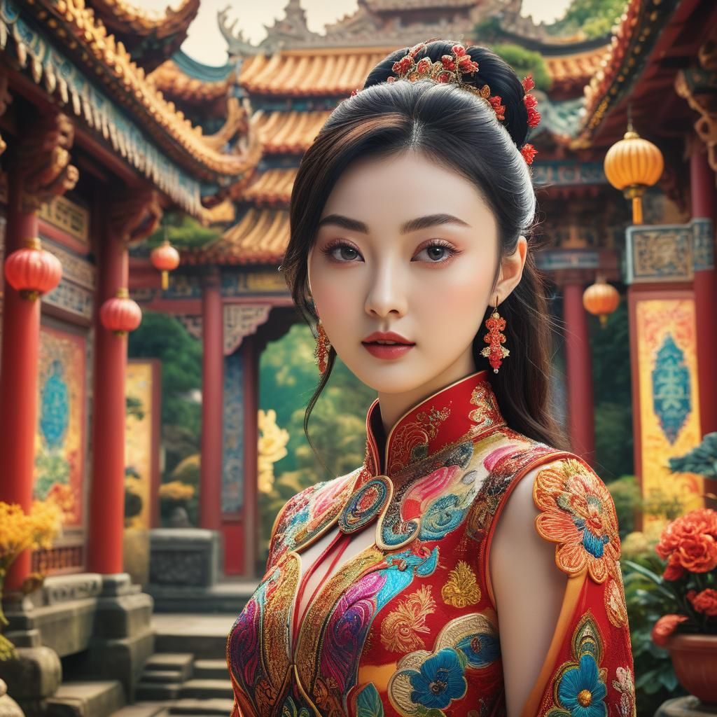 Jing Tian Portrait in Gaudi-Inspired Surrealism