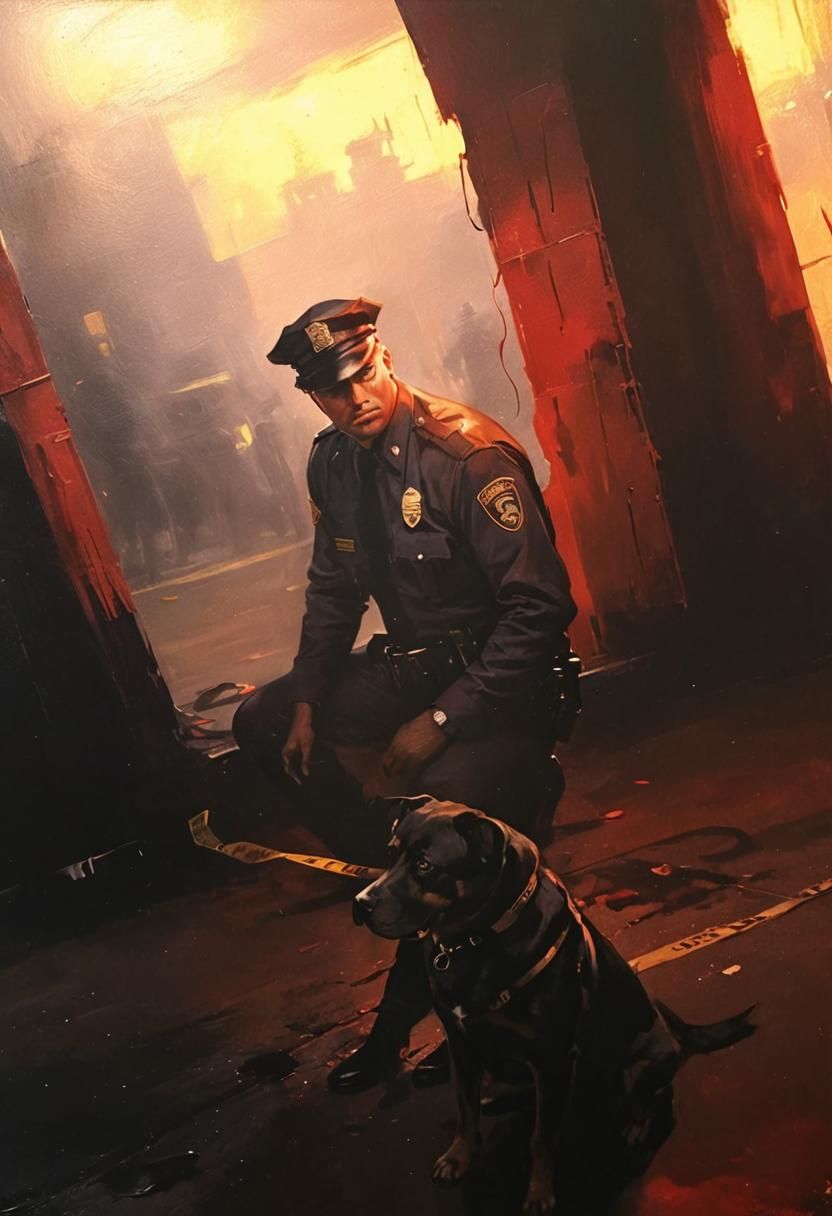 Noir Crime Scene with Police Dog