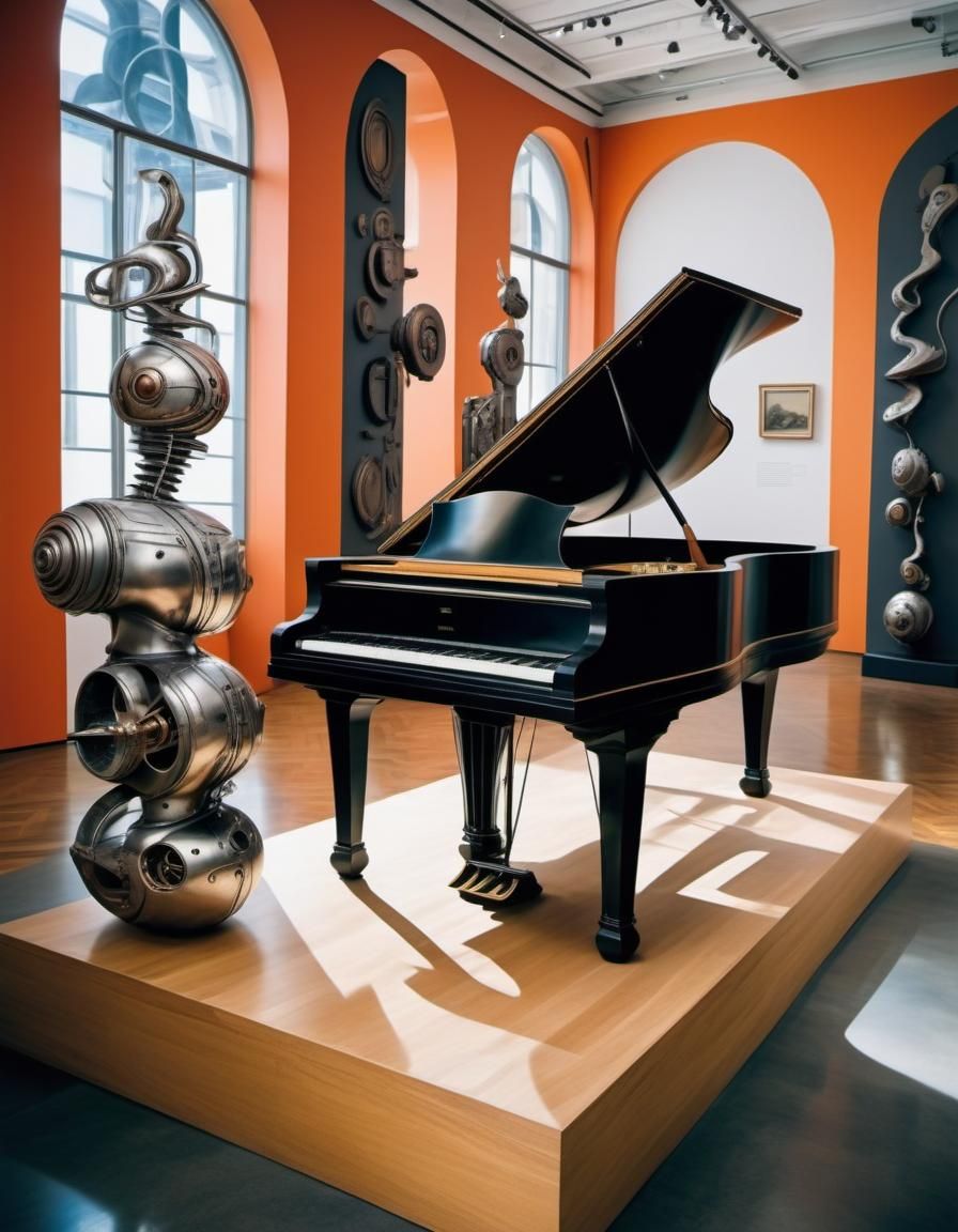 Steampunk Sculpture in Surrealist Museum Setting