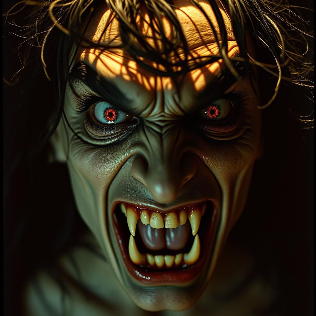 Deranged Vampire's Twisted Face: A Gothic Horror Portrait