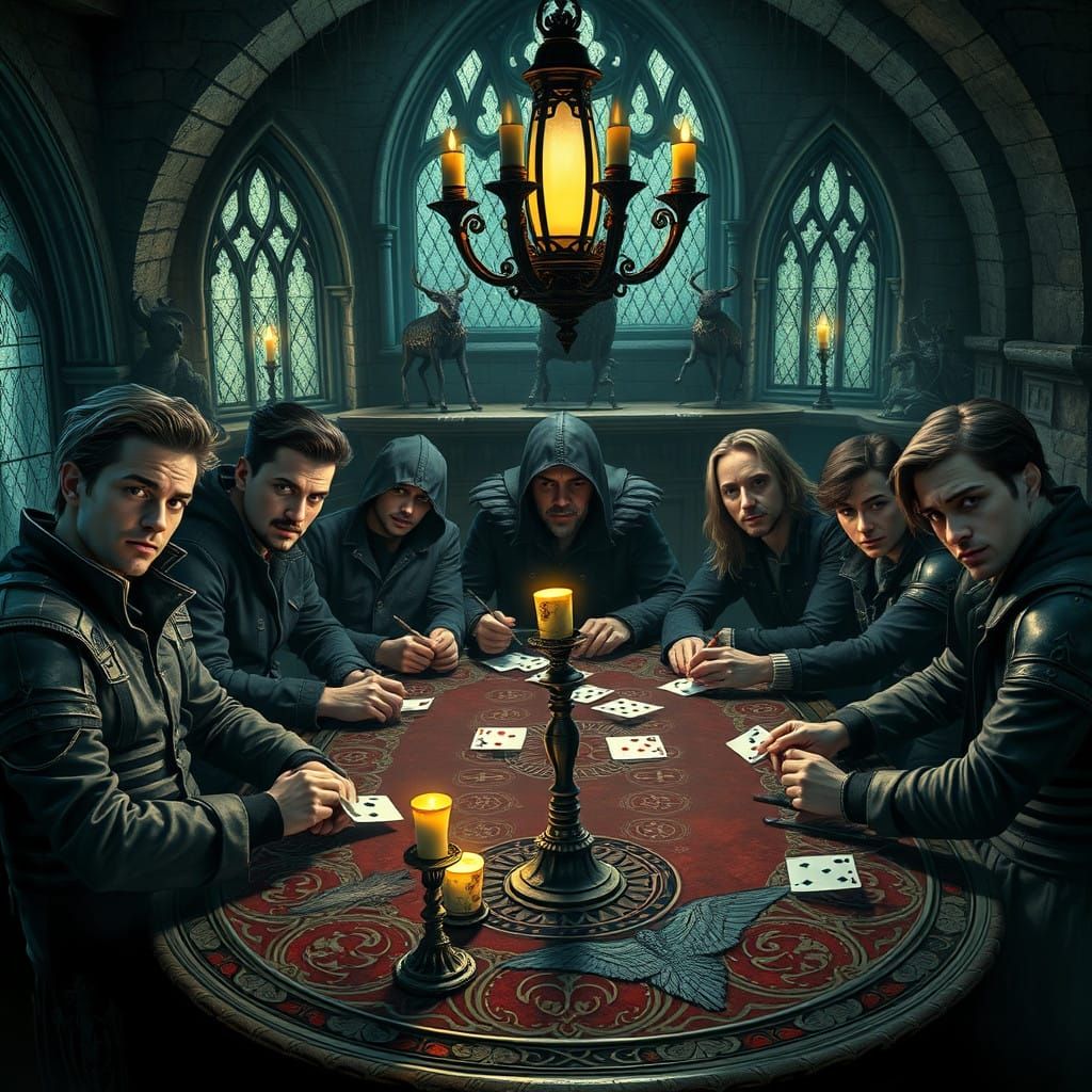 Friends Gather in Dark, Gothic Game Room