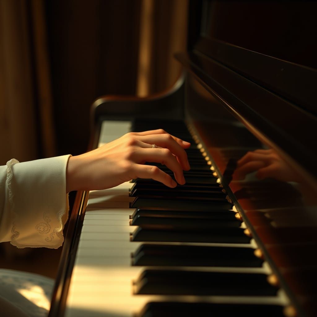 Elegant Hands Play Piano in Cinematic Lighting