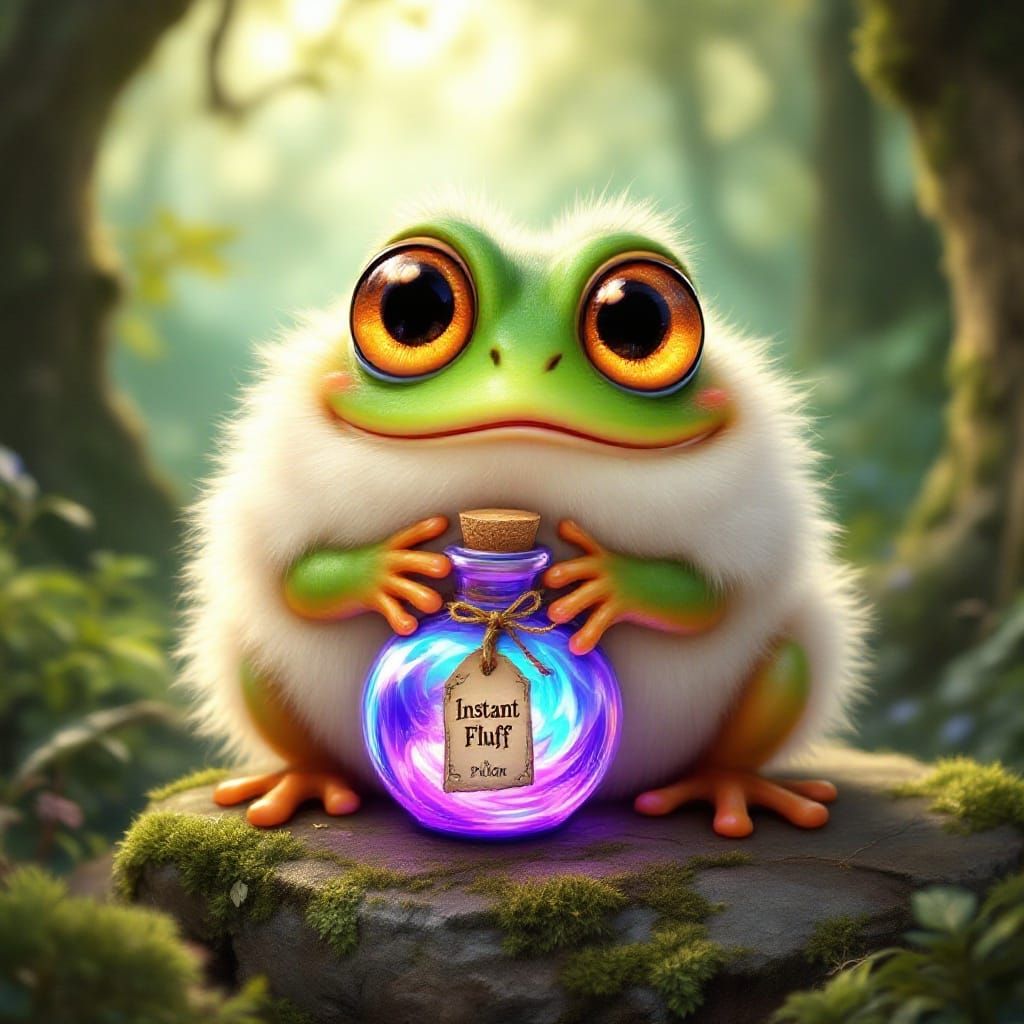 Enchanted Forest Frog with Magical Fluff
