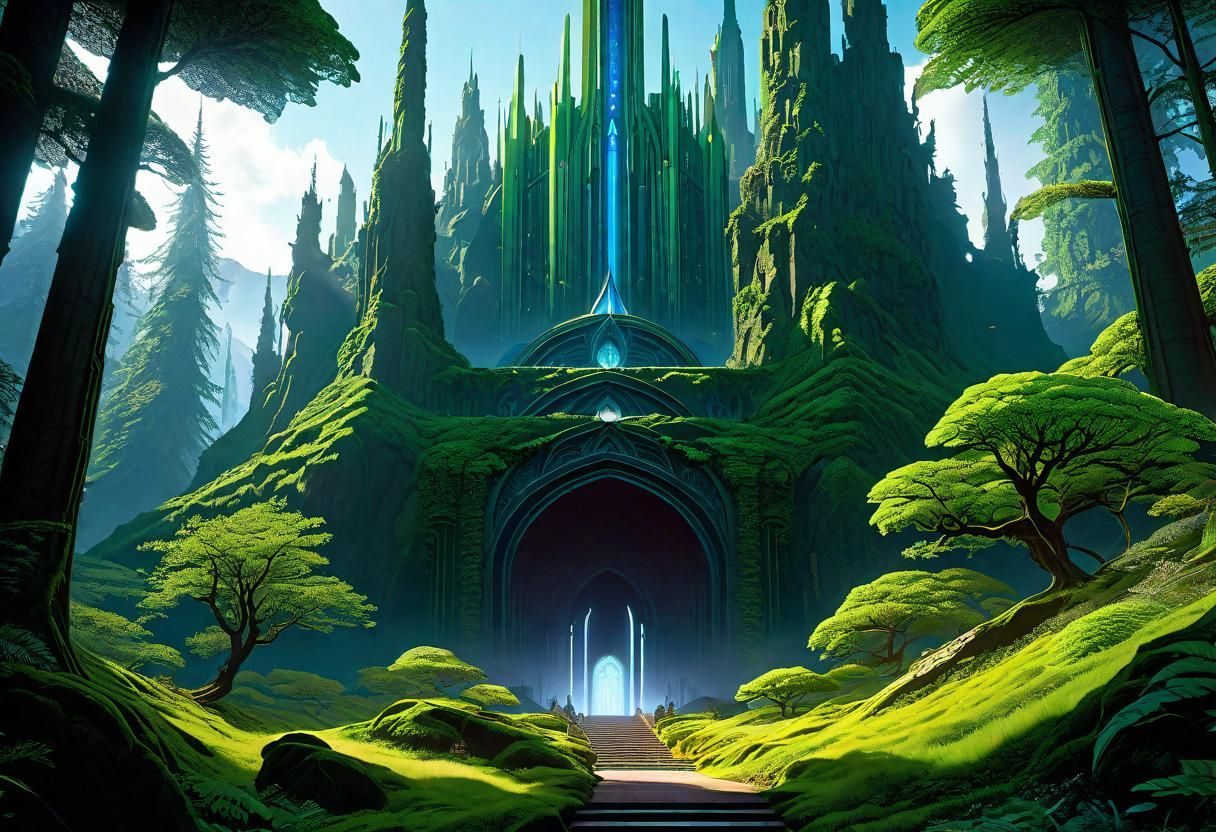 Lush Forest Path in Impressionist Gouache Style