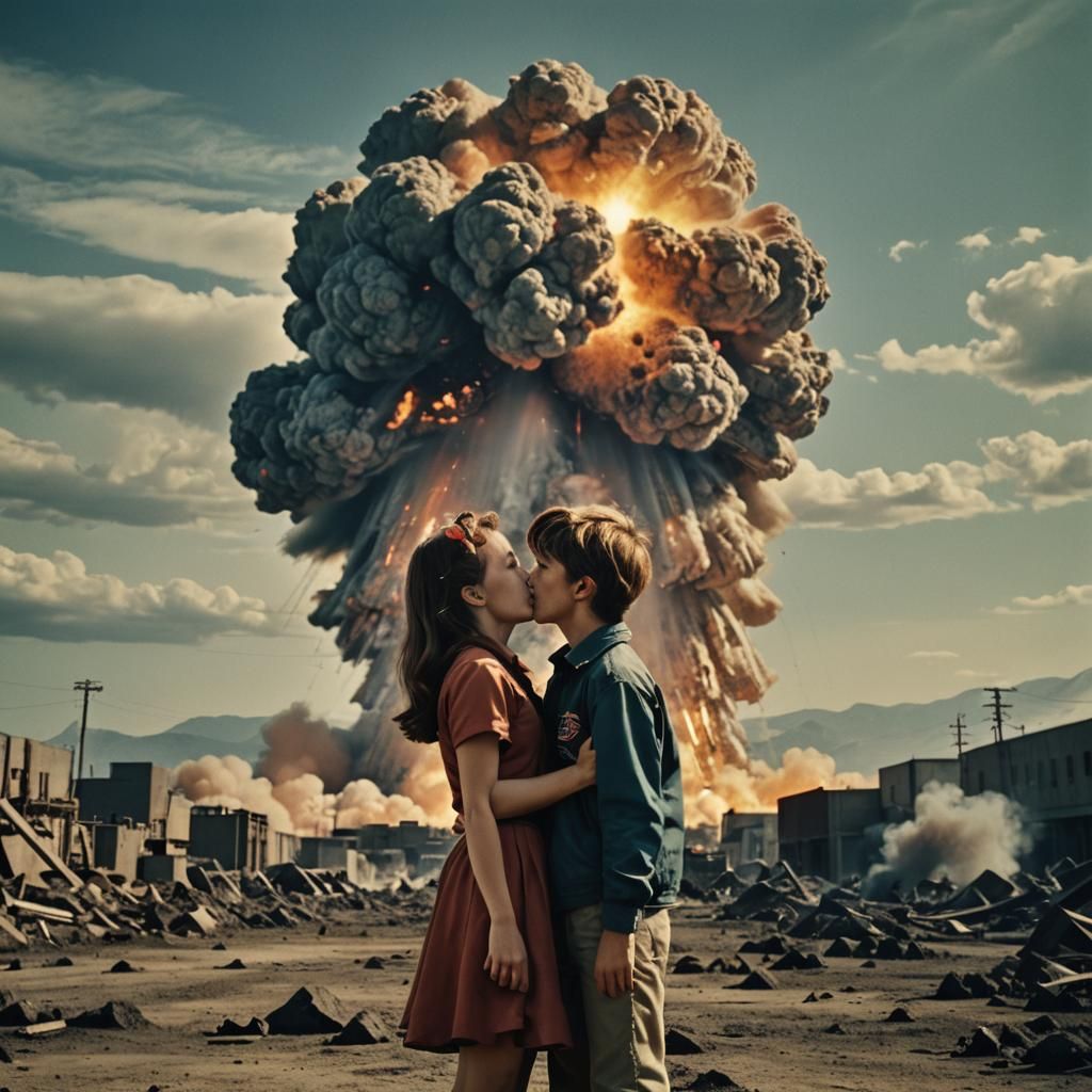 Dramatic Kiss in Front of Nuclear Explosion