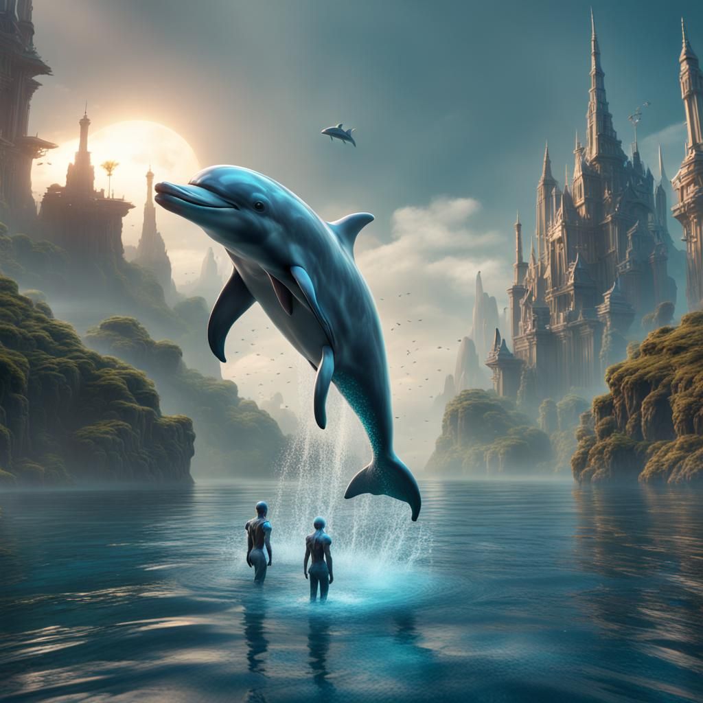 Fantastical Alien Dolphins in a Deep-Sea World