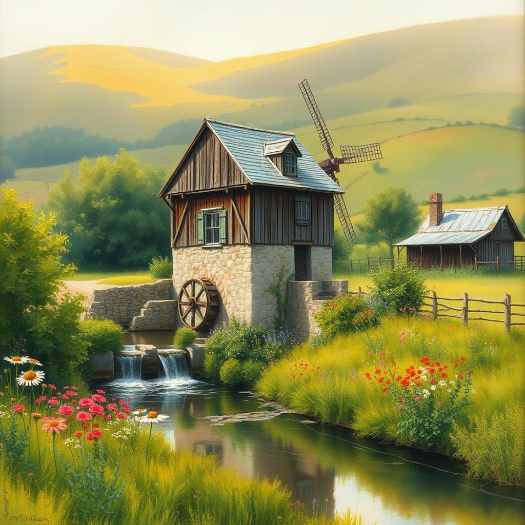 Idyllic Countryside Scene in Soft Brushstrokes