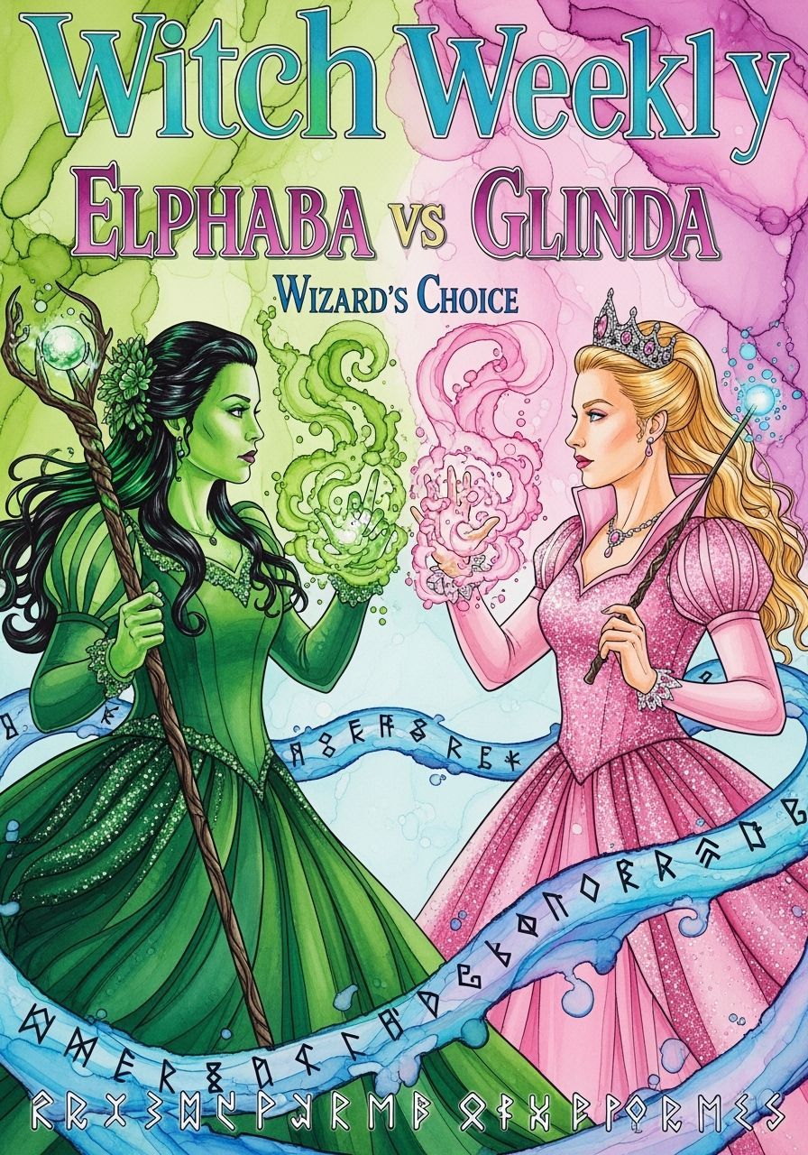Witch, runes, Pretend magazine cover: ”Witch Weekly” ”Elphab...
