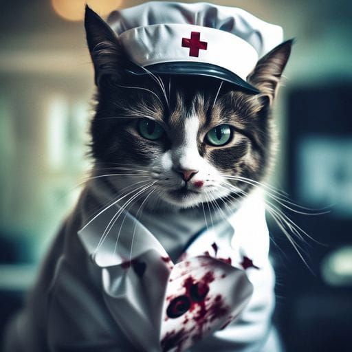 Nurse Cat Inkblot Oil Painting