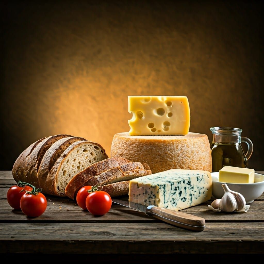 Rustic Farmer's Still Life with Bread and Cheese