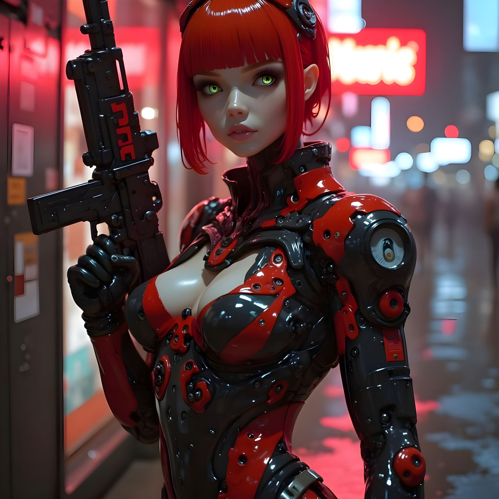 Cyberpunk Warrior Goddess in High-Tech Armor
