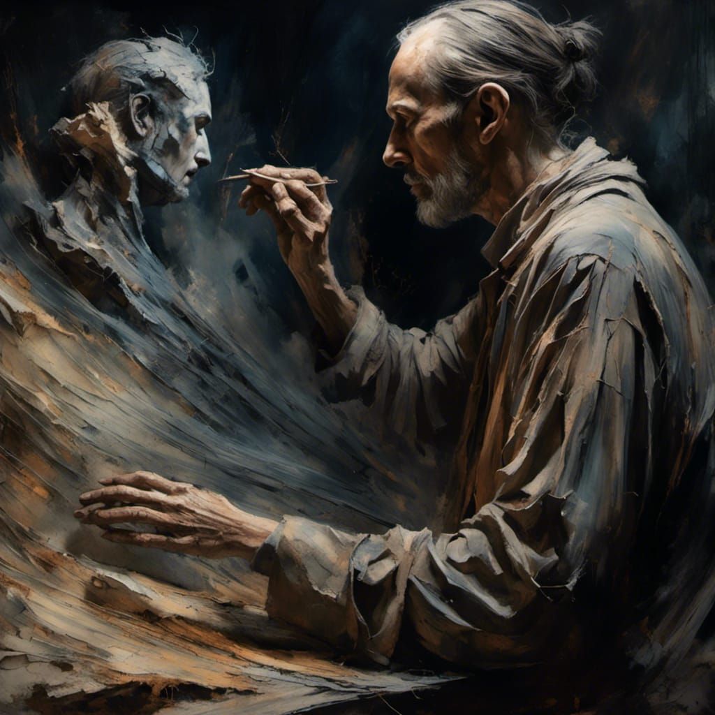 God Sculpting Man from Clay: Hyperrealistic Concept Art