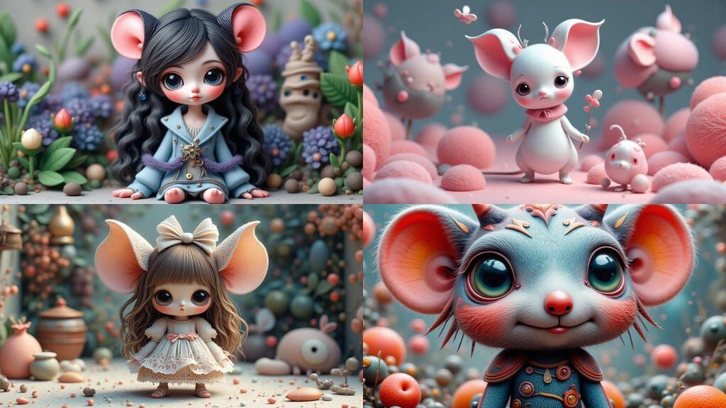 Cute Demon Mouse in Hyperrealistic Needlefelt Style