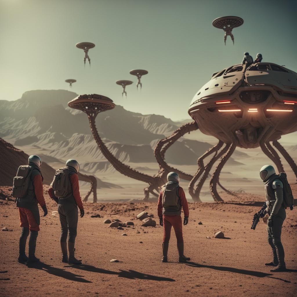 Humans Take Martians Hostage in Cinematic Film Still