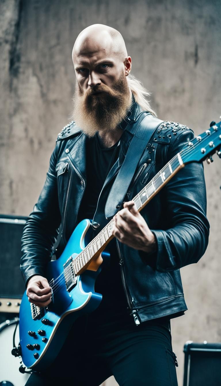 Slavic Rocker with Electric Guitar in Cinematic Style