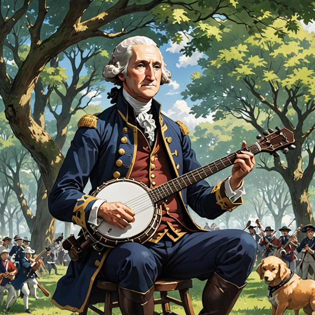 George Washington Plays Banjo in Anime Style