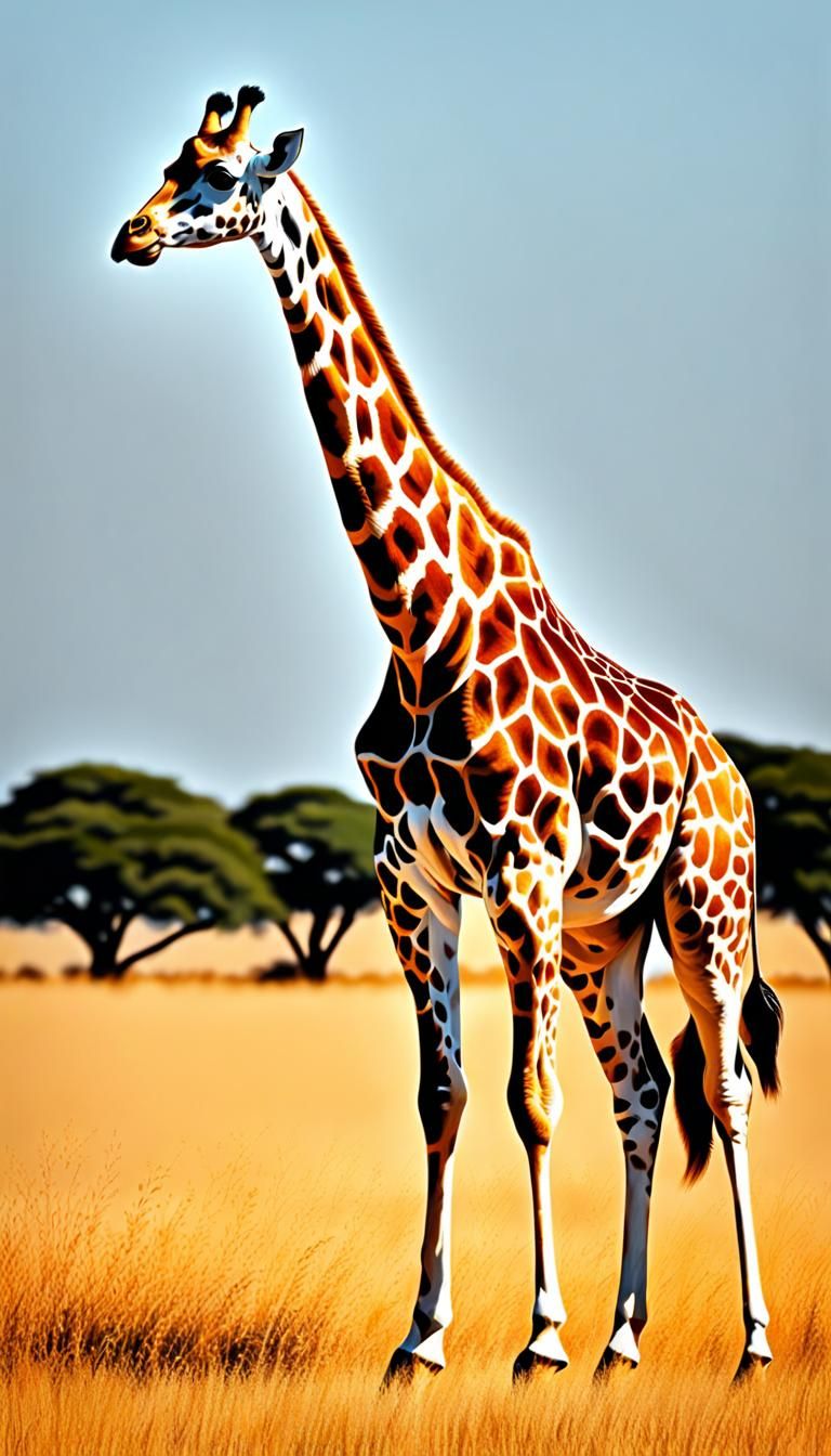 Hand-Drawn Giraffe with Bold Linework and Natural Colors