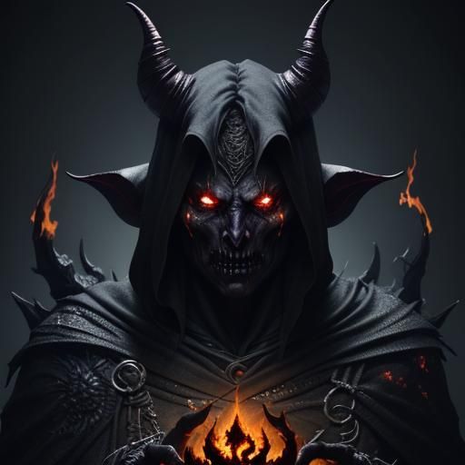 Tiefling Witch Summons Demon in Dark Fantasy Style