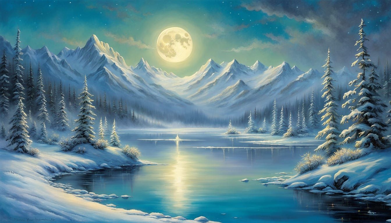 Moonlit Winter Serenade in Frosty Mountains