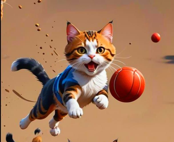 Beauty Caricature Cat Playing Sports in Matte Painting