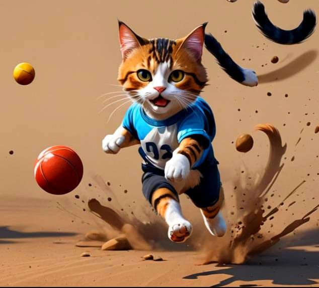 Cartoon Cat Athlete in Detailed Digital Painting