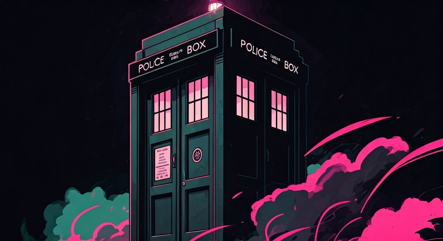 TARDIS in Neon Pink Lighting, Graphic Novel Style